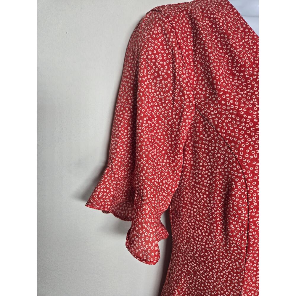 European Summer/90's vibes Lulus Women's Rust Red Print Button Up Dress. Size XS - Picture 7 of 13